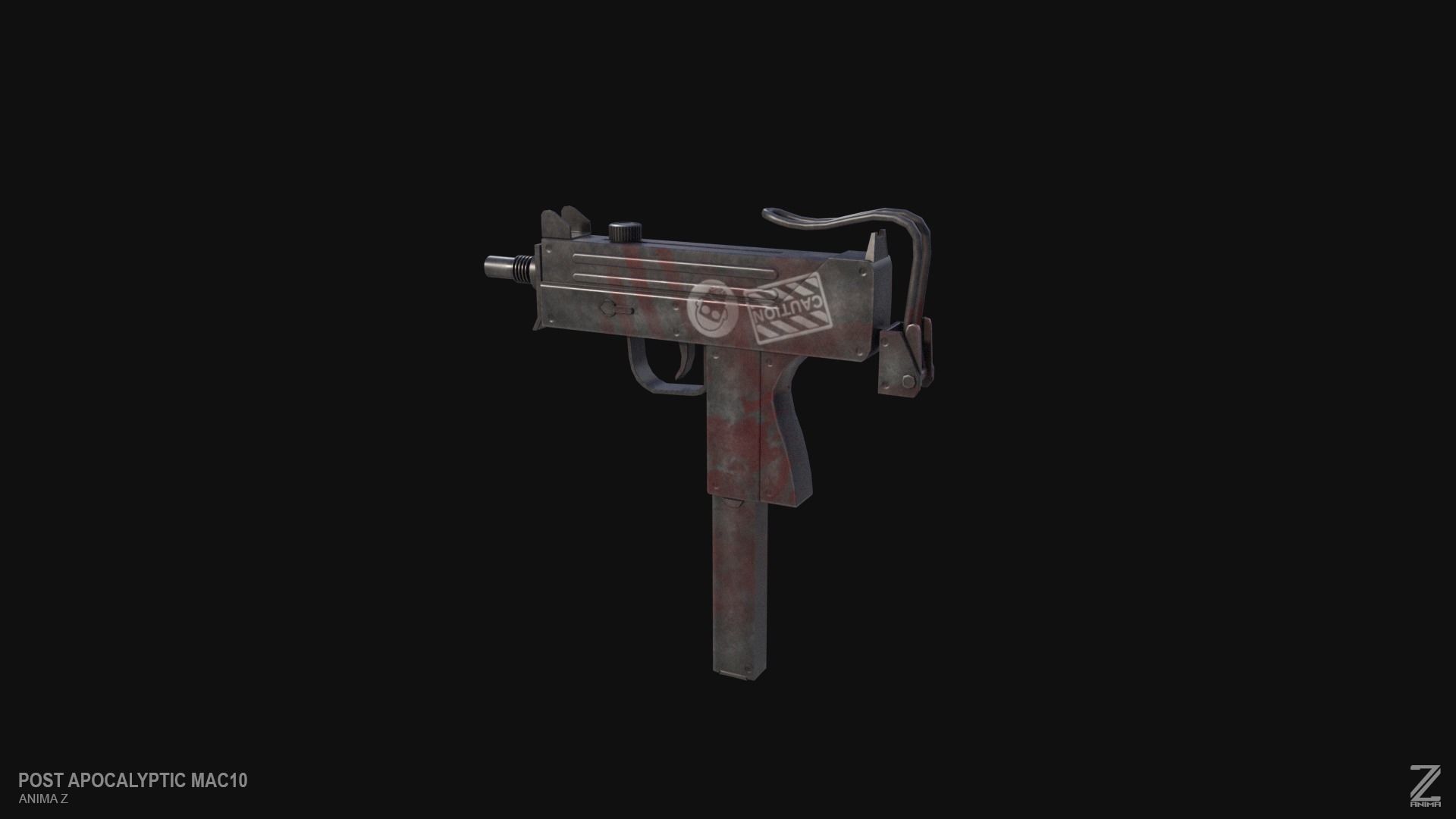 Post apocalyptic MAC10 Low-poly 3D model_2