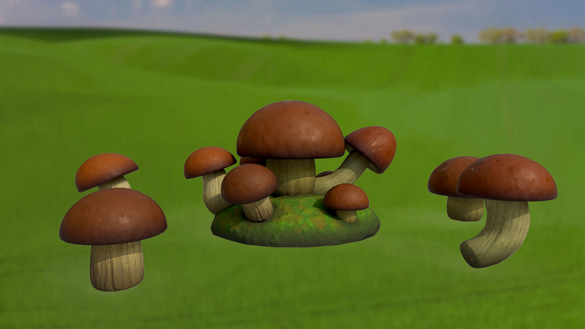 Stylized mushrooms mycelium game ready Low-poly 3D model_1
