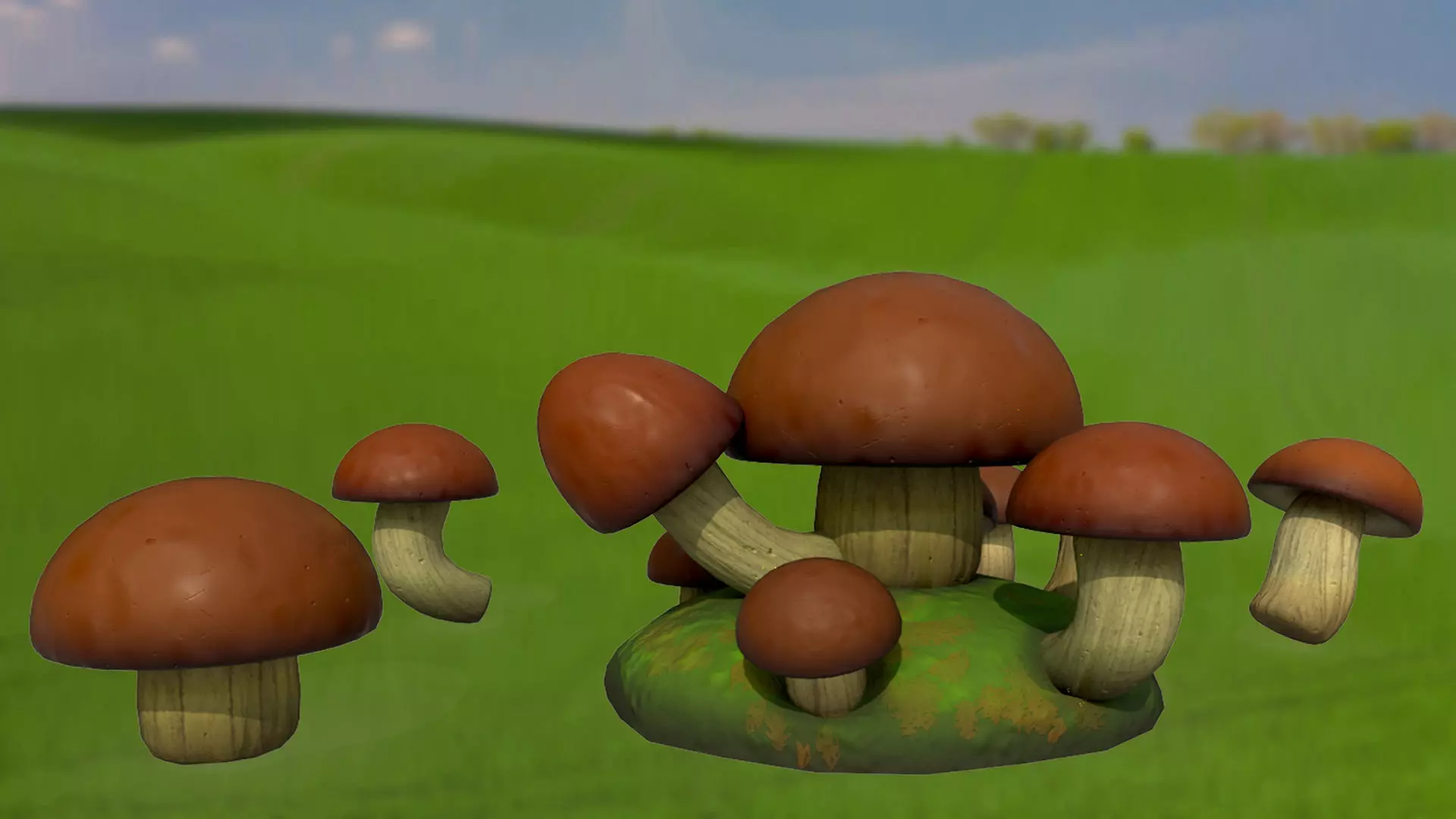 Stylized mushrooms mycelium game ready Low-poly 3D model_0