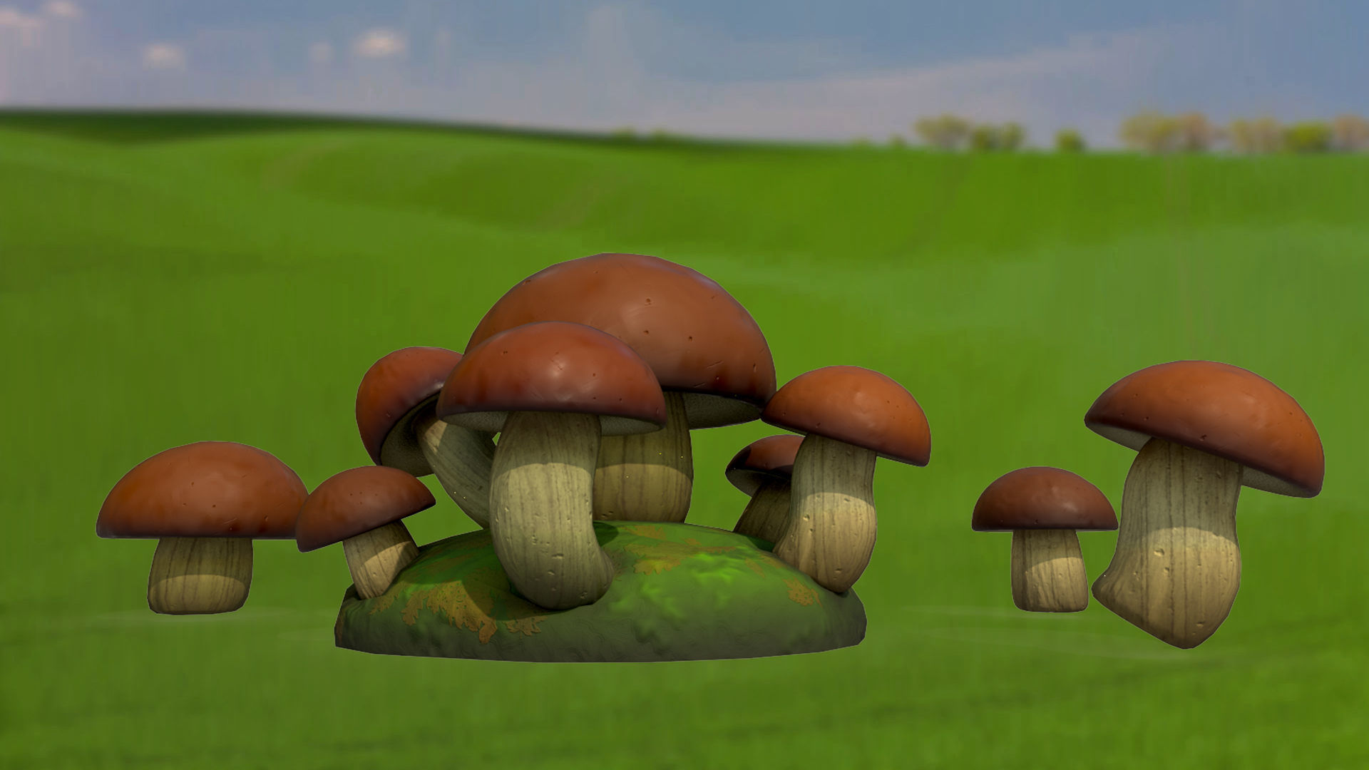 Stylized mushrooms mycelium game ready Low-poly 3D model_4