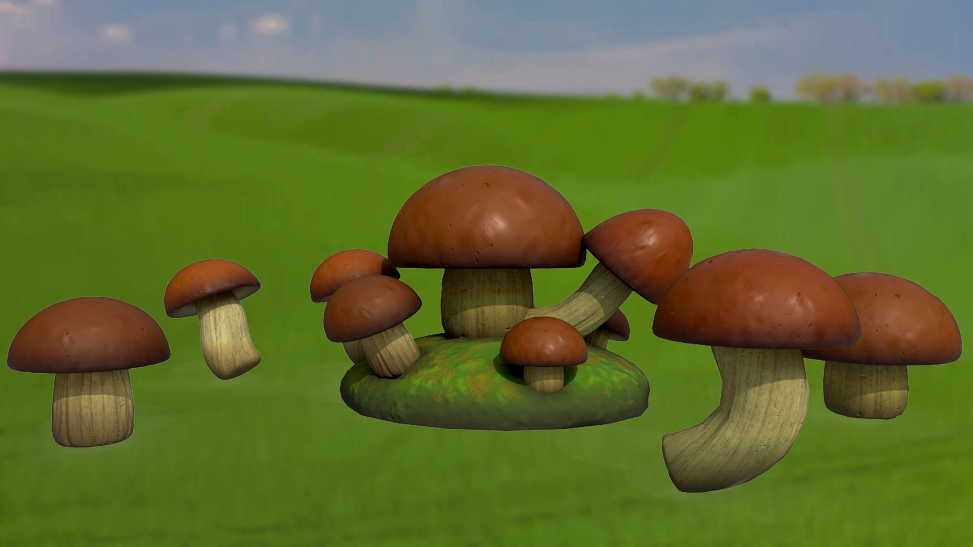 Stylized mushrooms mycelium game ready Low-poly 3D model_2