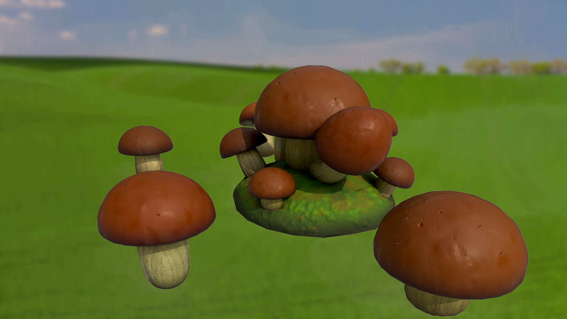 Stylized mushrooms mycelium game ready Low-poly 3D model_3