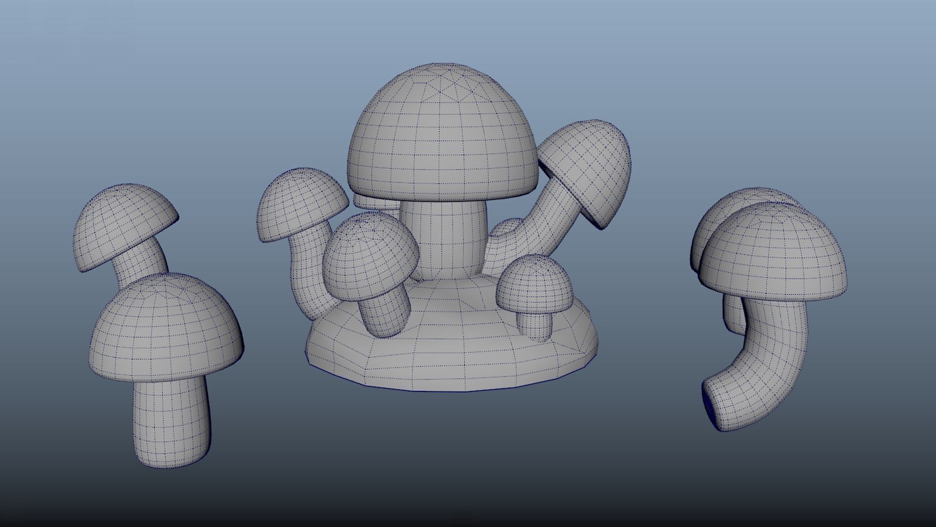 Stylized mushrooms mycelium game ready Low-poly 3D model_6
