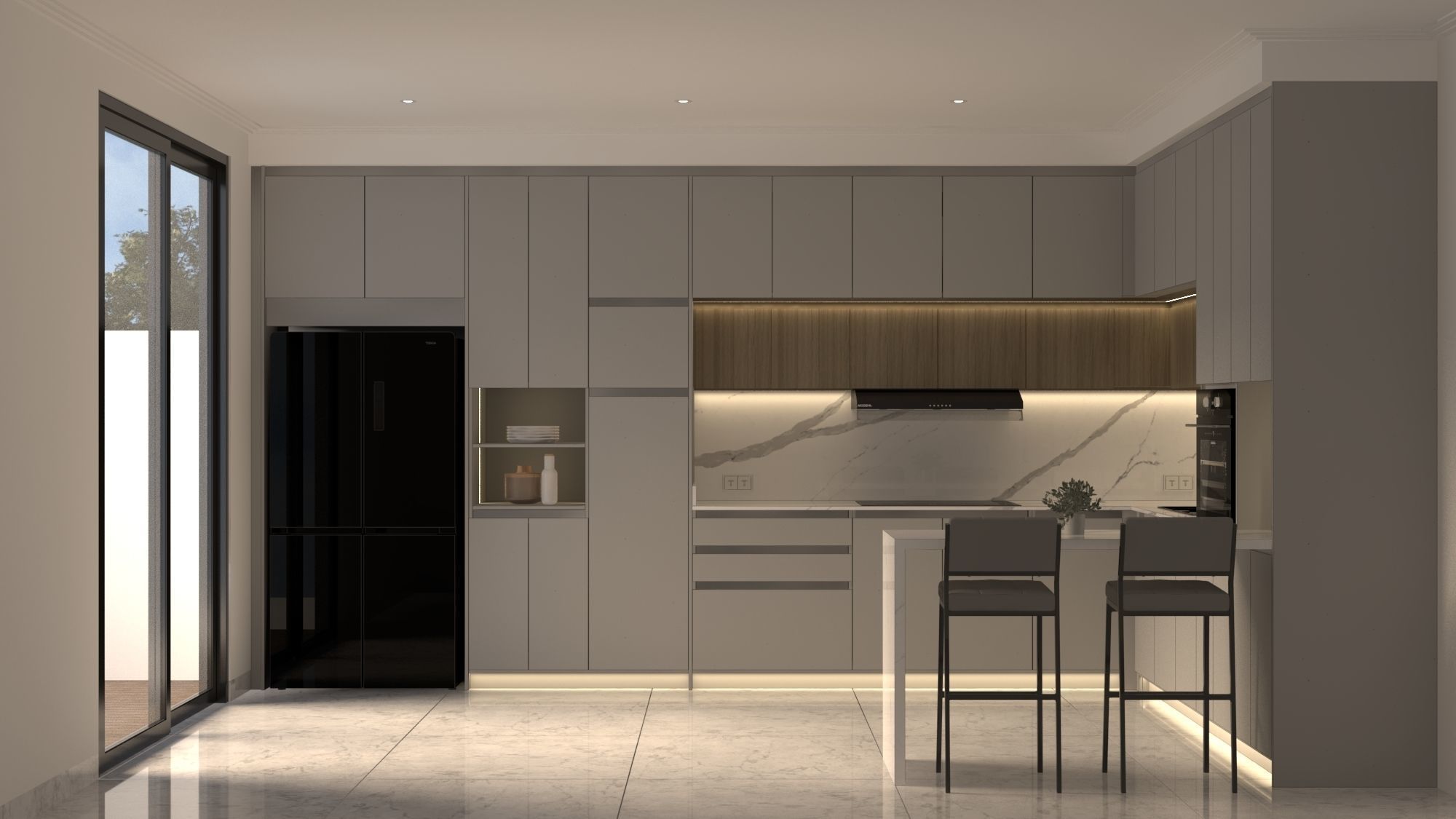 Simple Render Grey L Kitchen - Skp Vray5 Lumion8 3D model_1