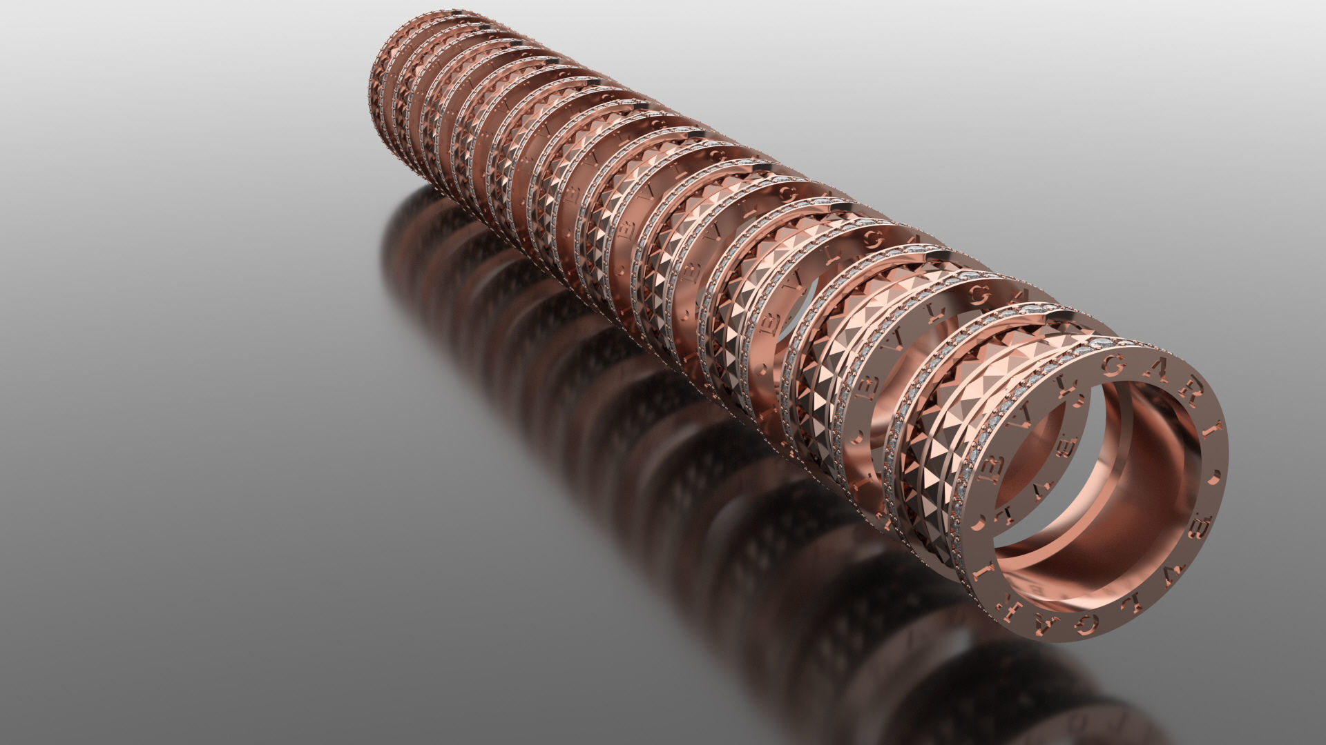 blgari rings set full diamond 3D model_2