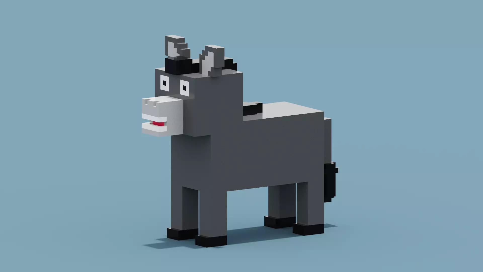 Voxel Donkey  Low-poly 3D model_0