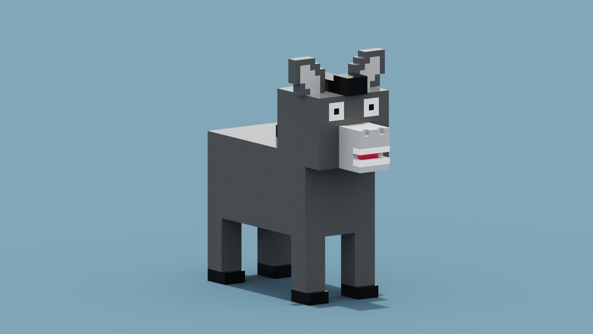 Voxel Donkey  Low-poly 3D model_9