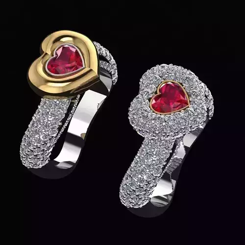 Two asymmetric rings with a heart in the center