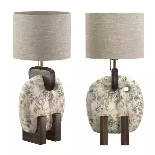 Stone silk wood table lamp 3D model