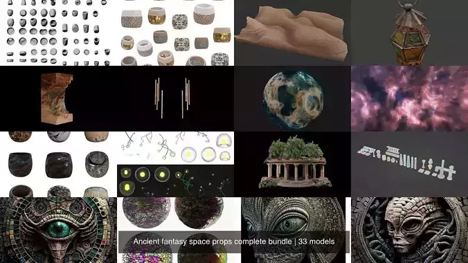 Ancient fantasy space props complete bundle 3D Model Collection
