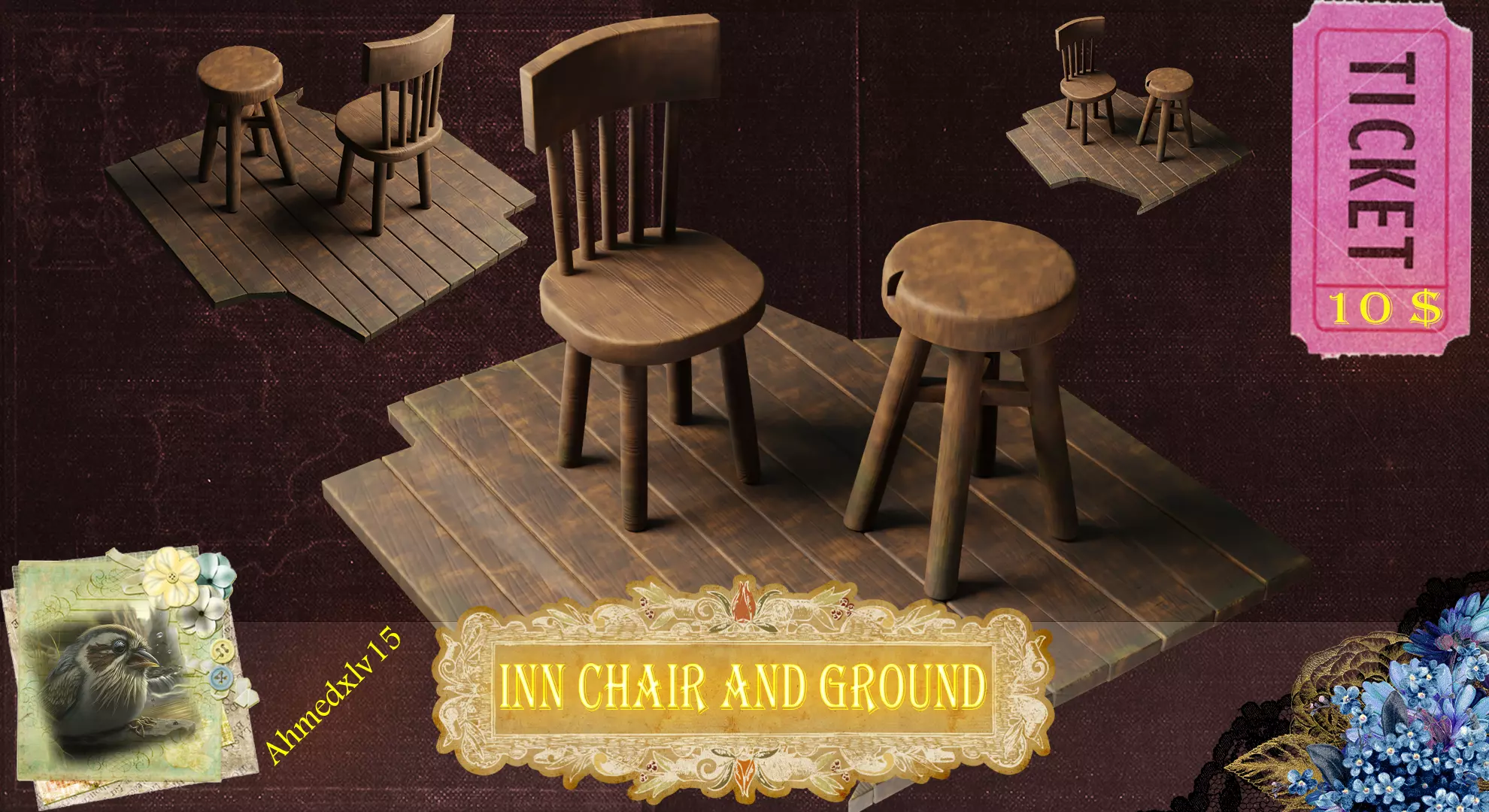 inn chair wood Free low-poly 3D model