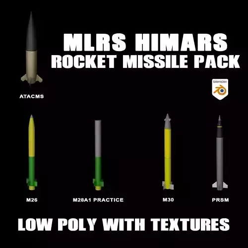 MLRS HIMARS Artillery Rockets And Missiles Pack Low-poly 3D model
