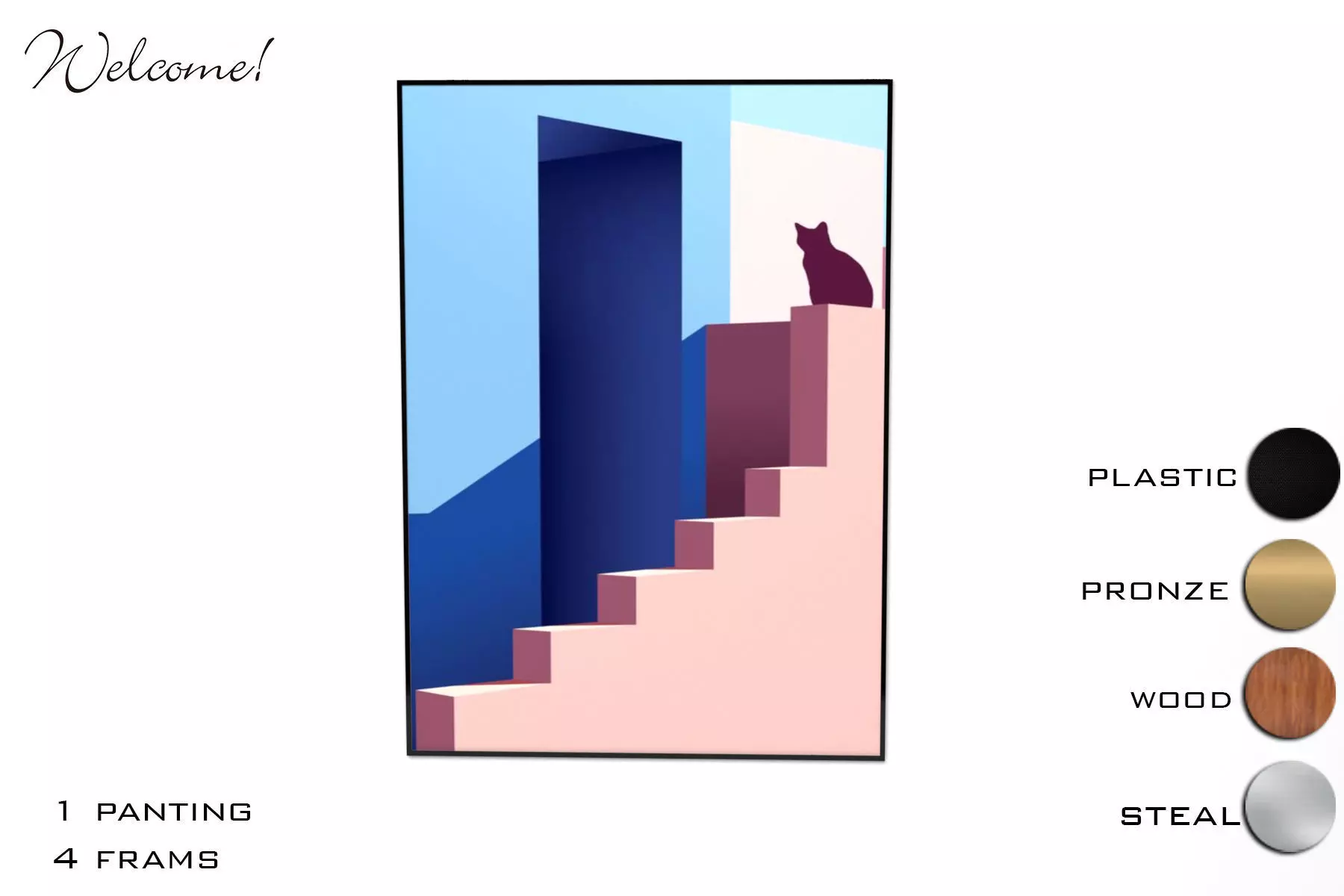 frame poster with cat on stairs Free 3D model