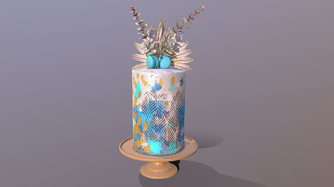 Luxury Golden Blue Buttercream Cake Low-poly 3D model