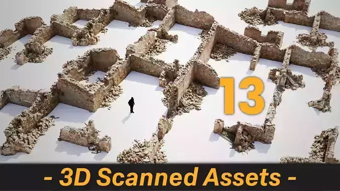 Old Village Building Ruins Scans Low-poly 3D model