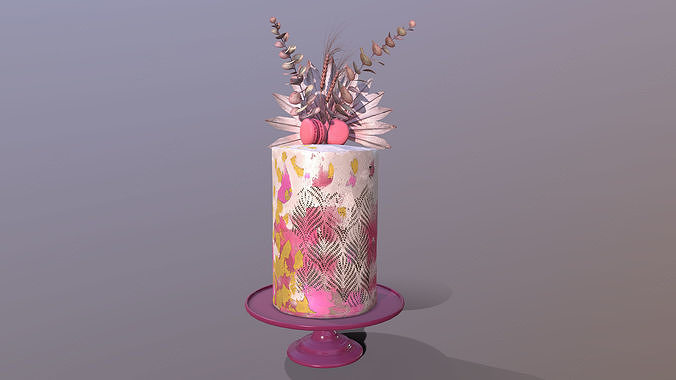 Luxury Golden Pink Buttercream Cake Low-poly 3D model