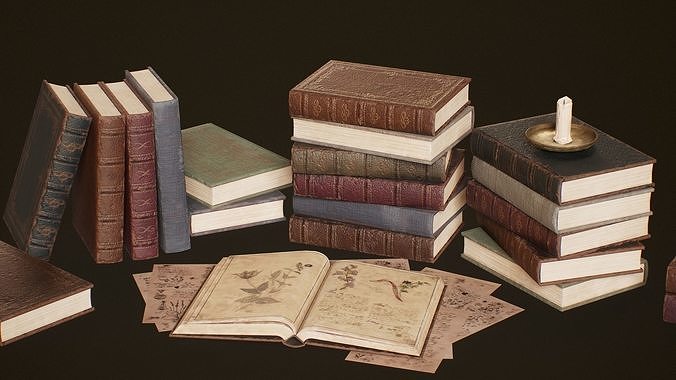 Victorian Books - PBR Game Ready Low-poly 3D model