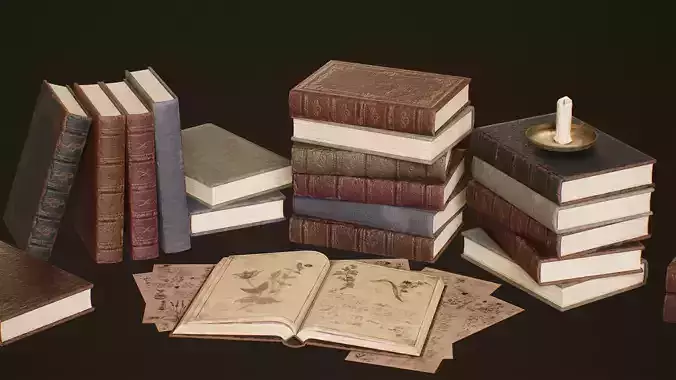 Victorian Books - PBR Game Ready Low-poly 3D model