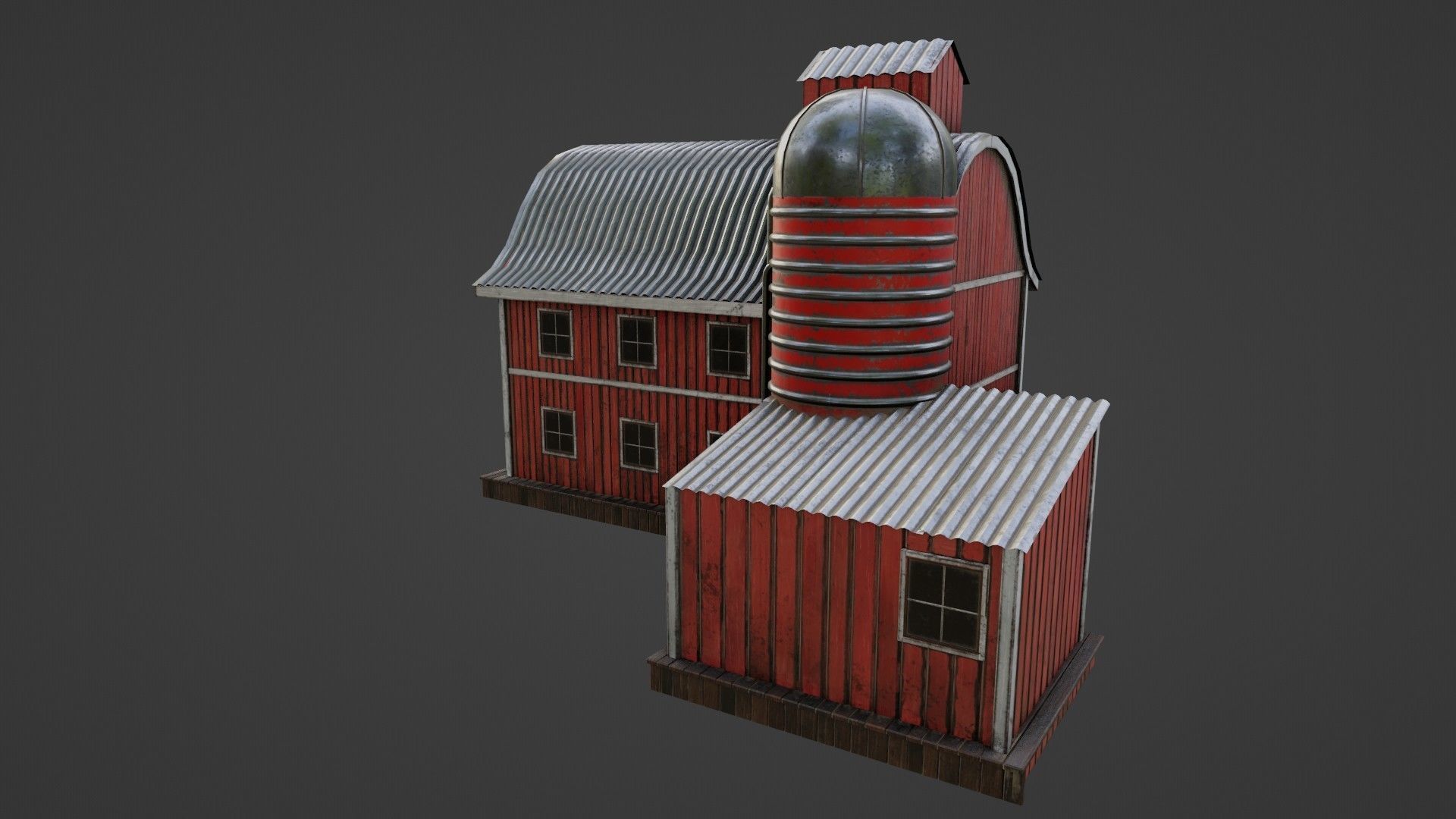 western style farm house red barn with 4k pbr textures Low-poly 3D model_5