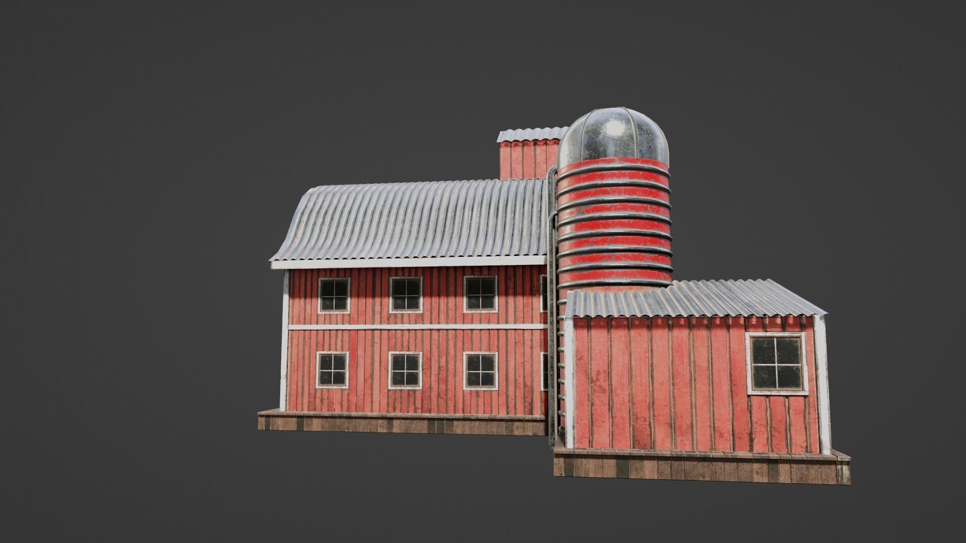 western style farm house red barn with 4k pbr textures Low-poly 3D model_4