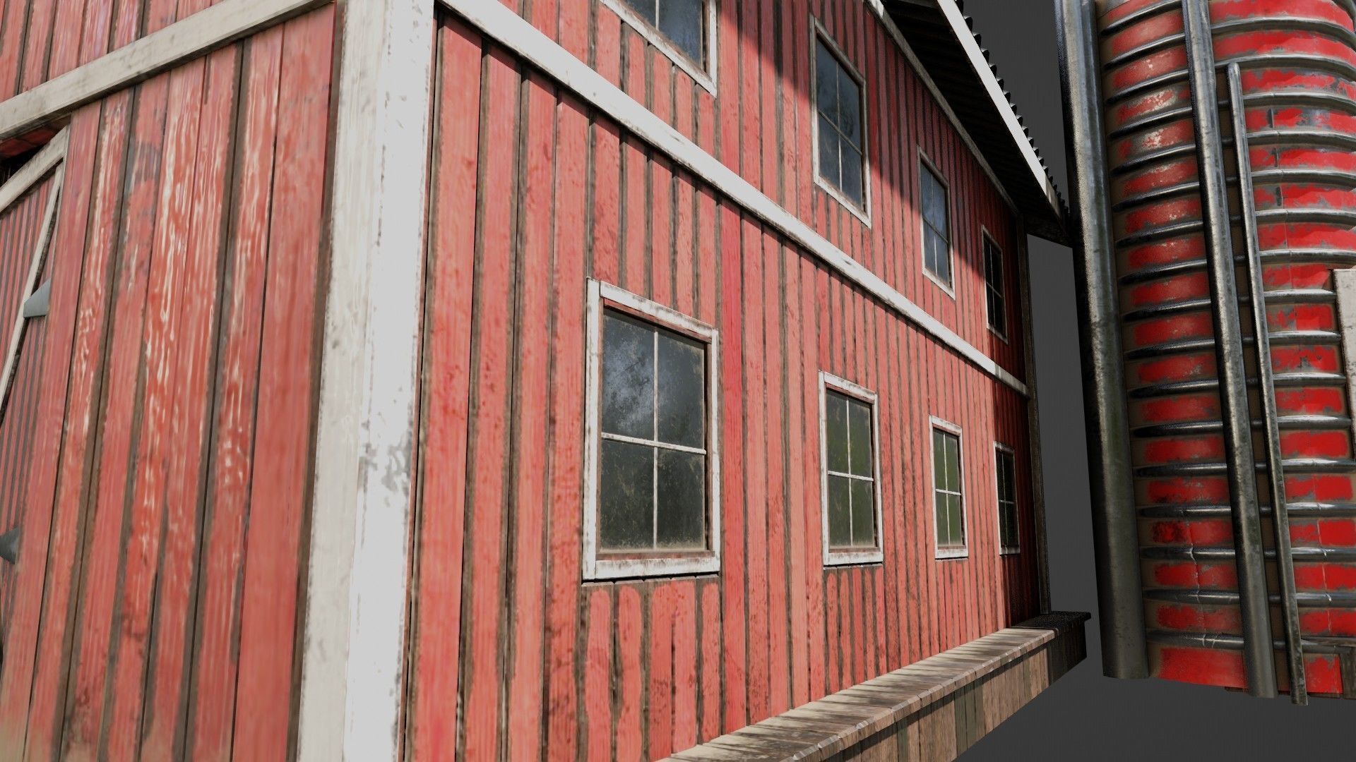 western style farm house red barn with 4k pbr textures Low-poly 3D model_7
