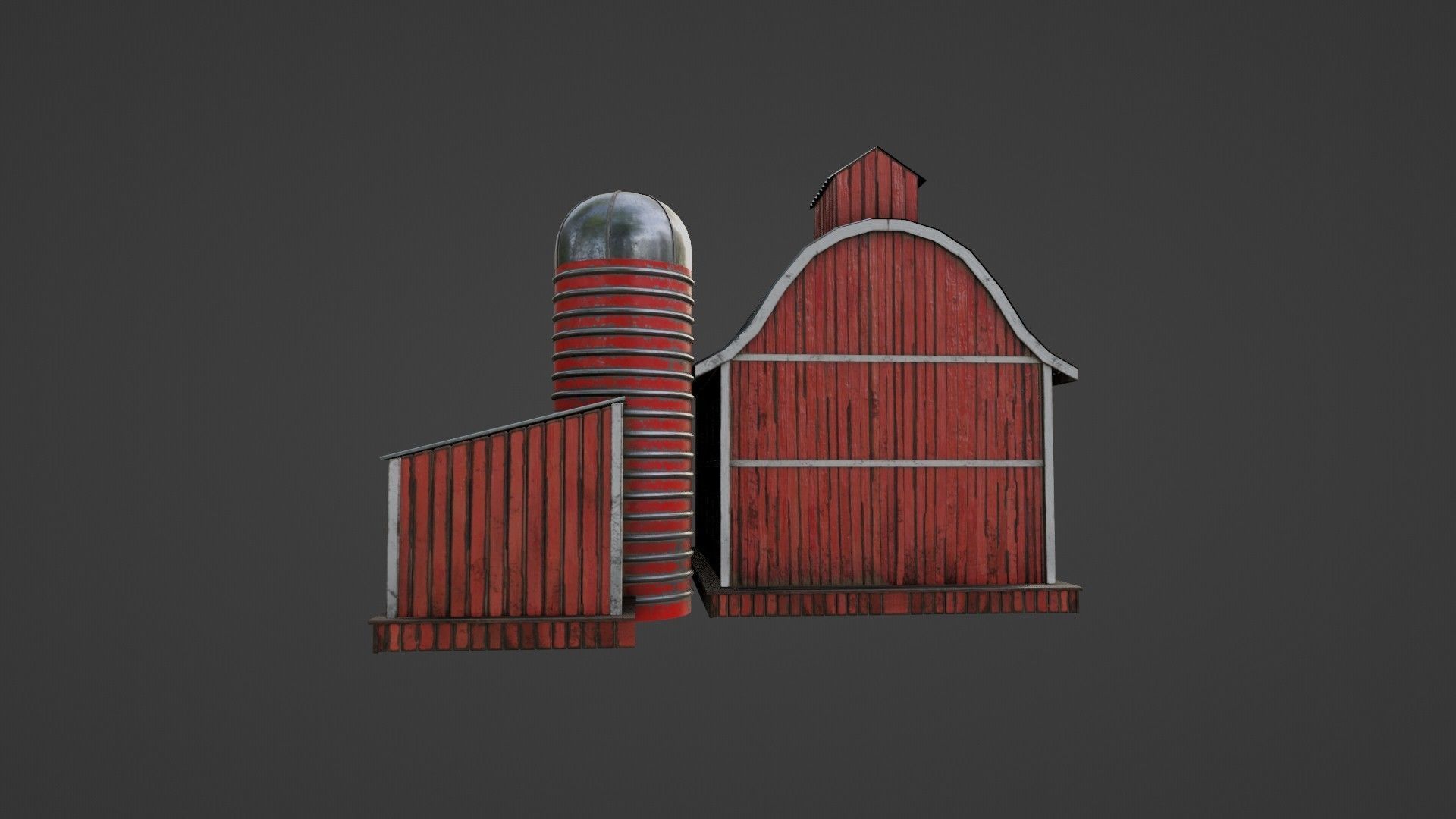 western style farm house red barn with 4k pbr textures Low-poly 3D model_3
