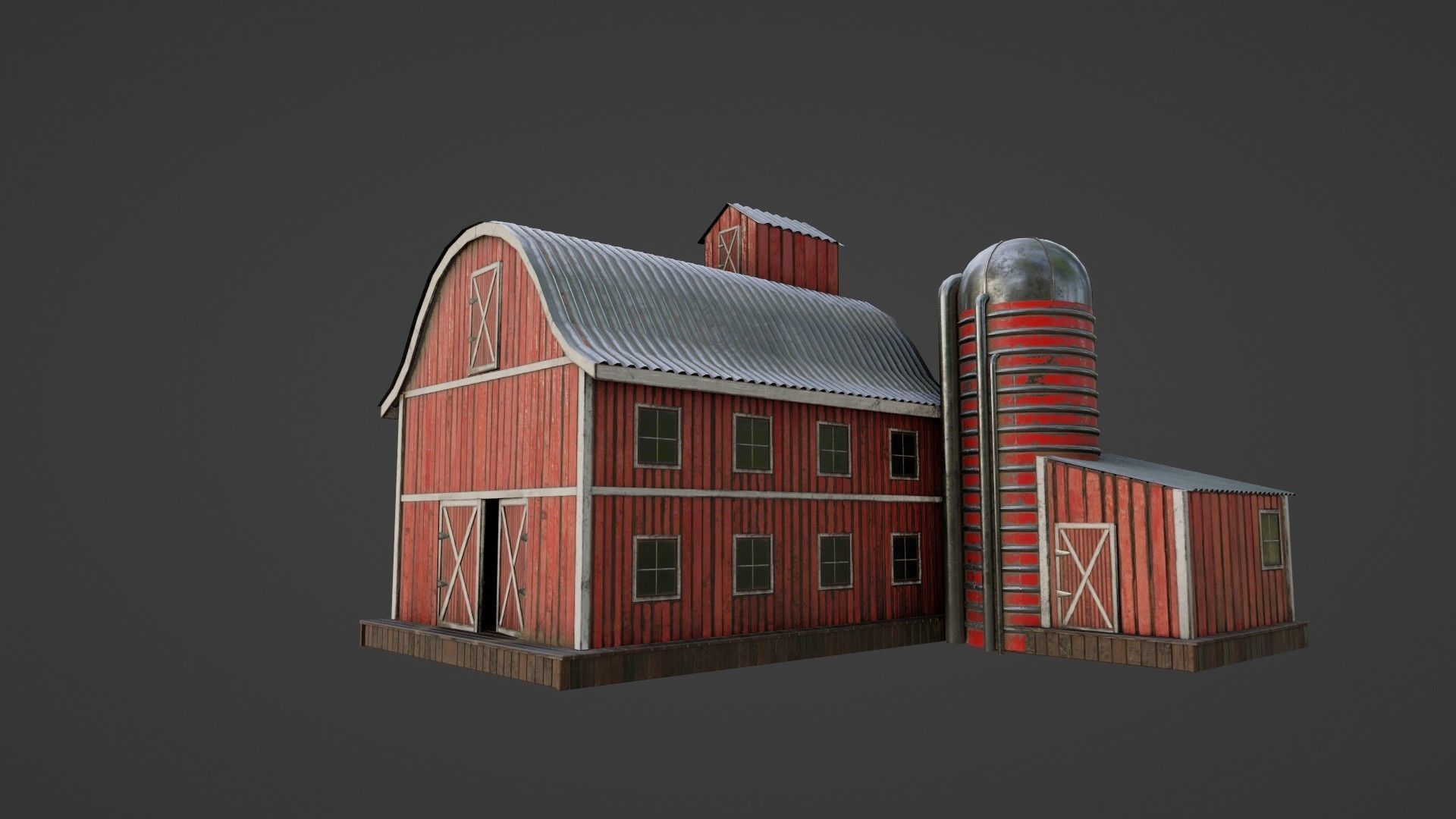 western style farm house red barn with 4k pbr textures Low-poly 3D model_1