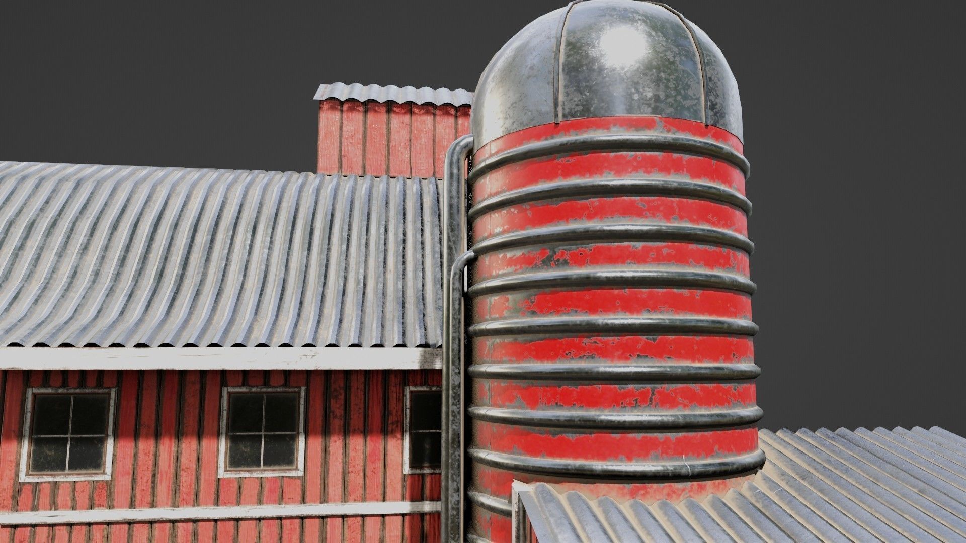 western style farm house red barn with 4k pbr textures Low-poly 3D model_6