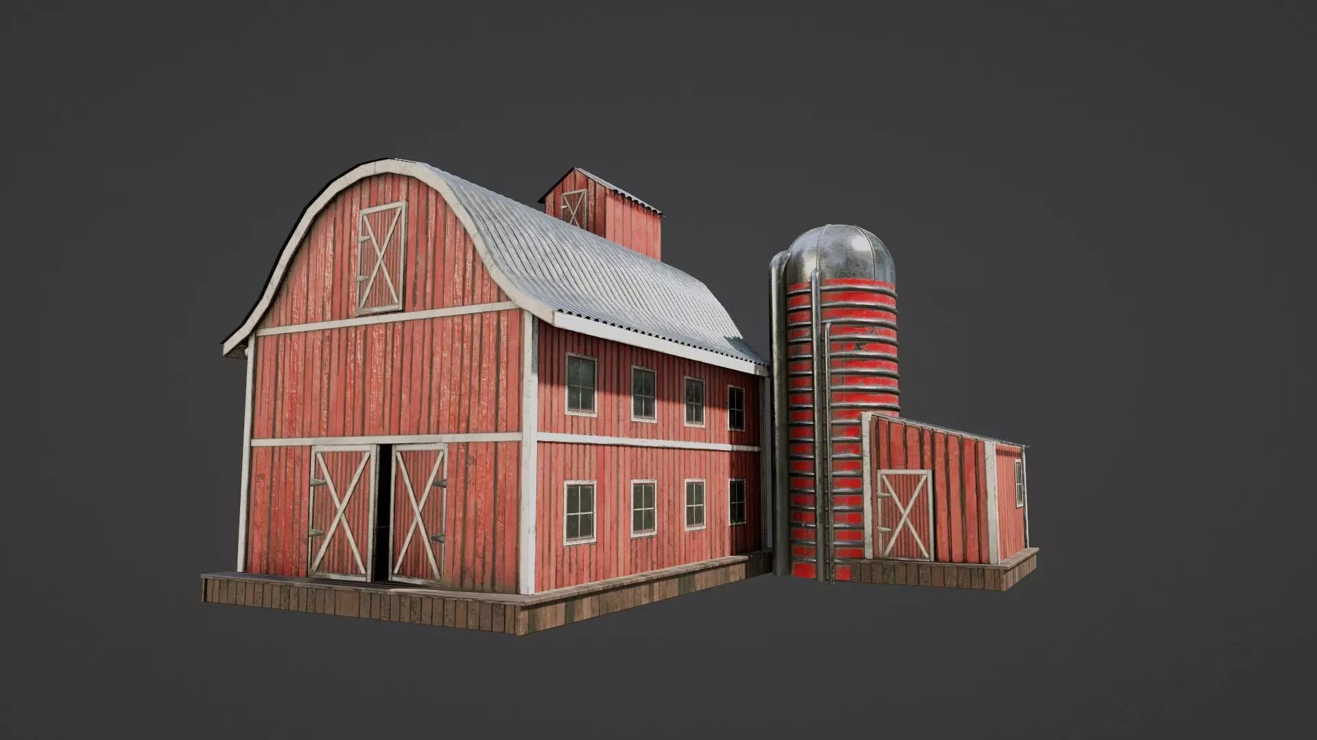western style farm house red barn with 4k pbr textures Low-poly 3D model_0