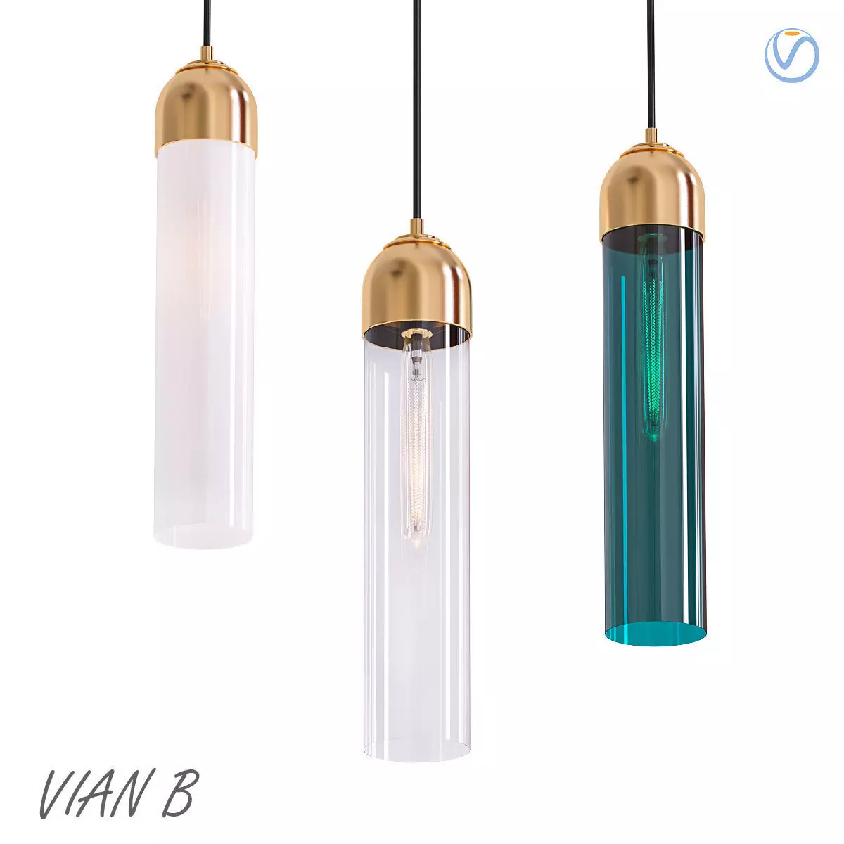 VIAN B three glass and gold pendant lights with name van 3D model