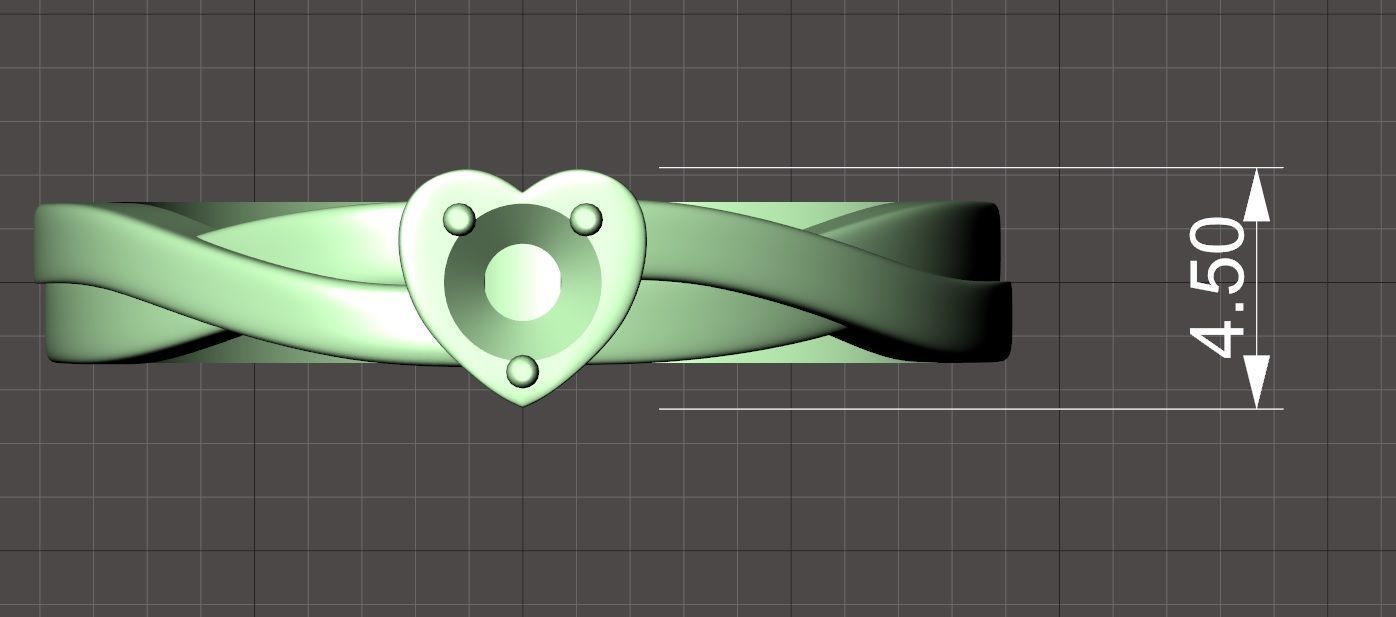 Heart ring with diamond 3D print model_7