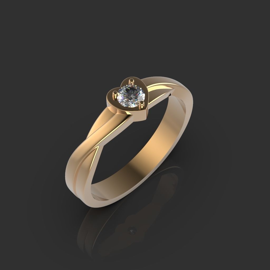 Heart ring with diamond 3D print model_3