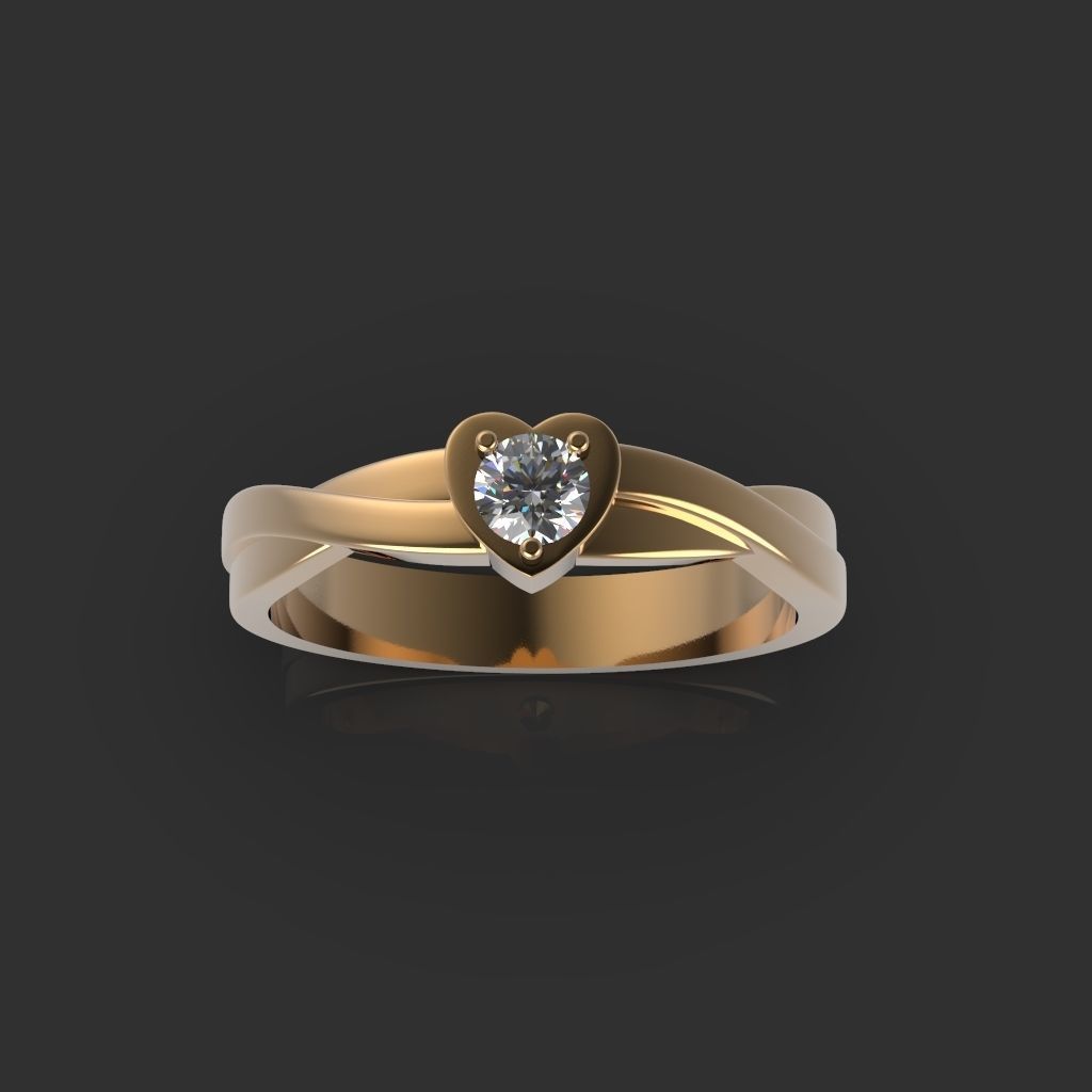 Heart ring with diamond 3D print model_1