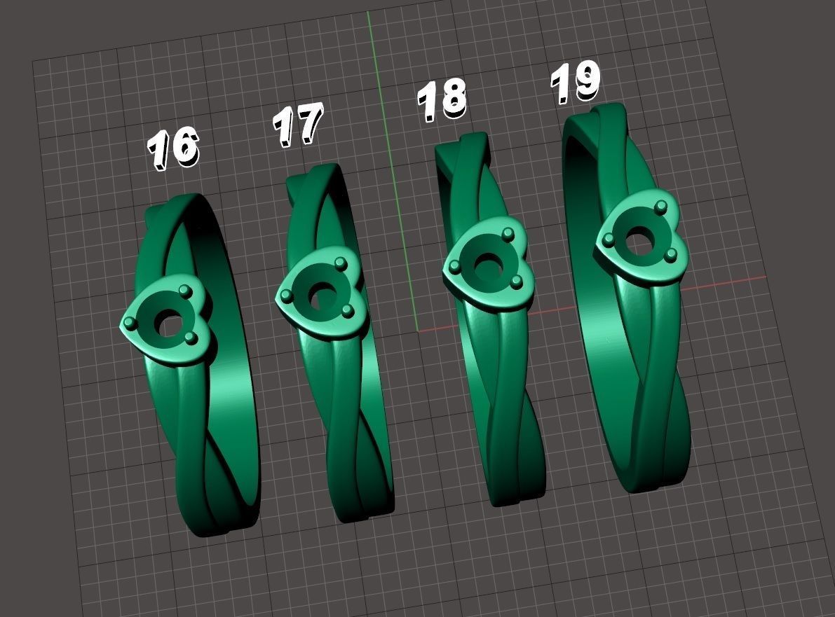 Heart ring with diamond 3D print model_5