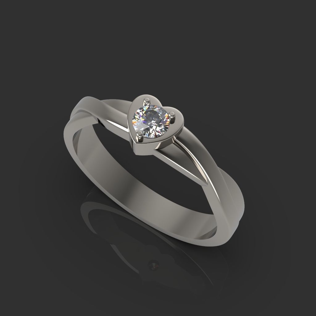 Heart ring with diamond 3D print model_2