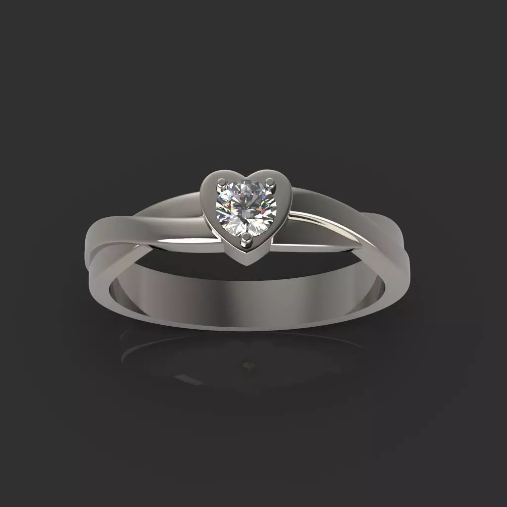 Heart ring with diamond 3D print model_0
