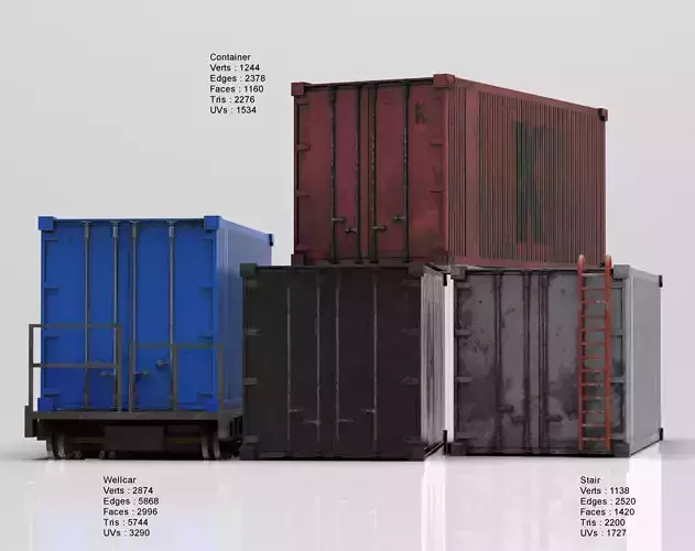 WellCar Container Stair  Low-poly 3D model