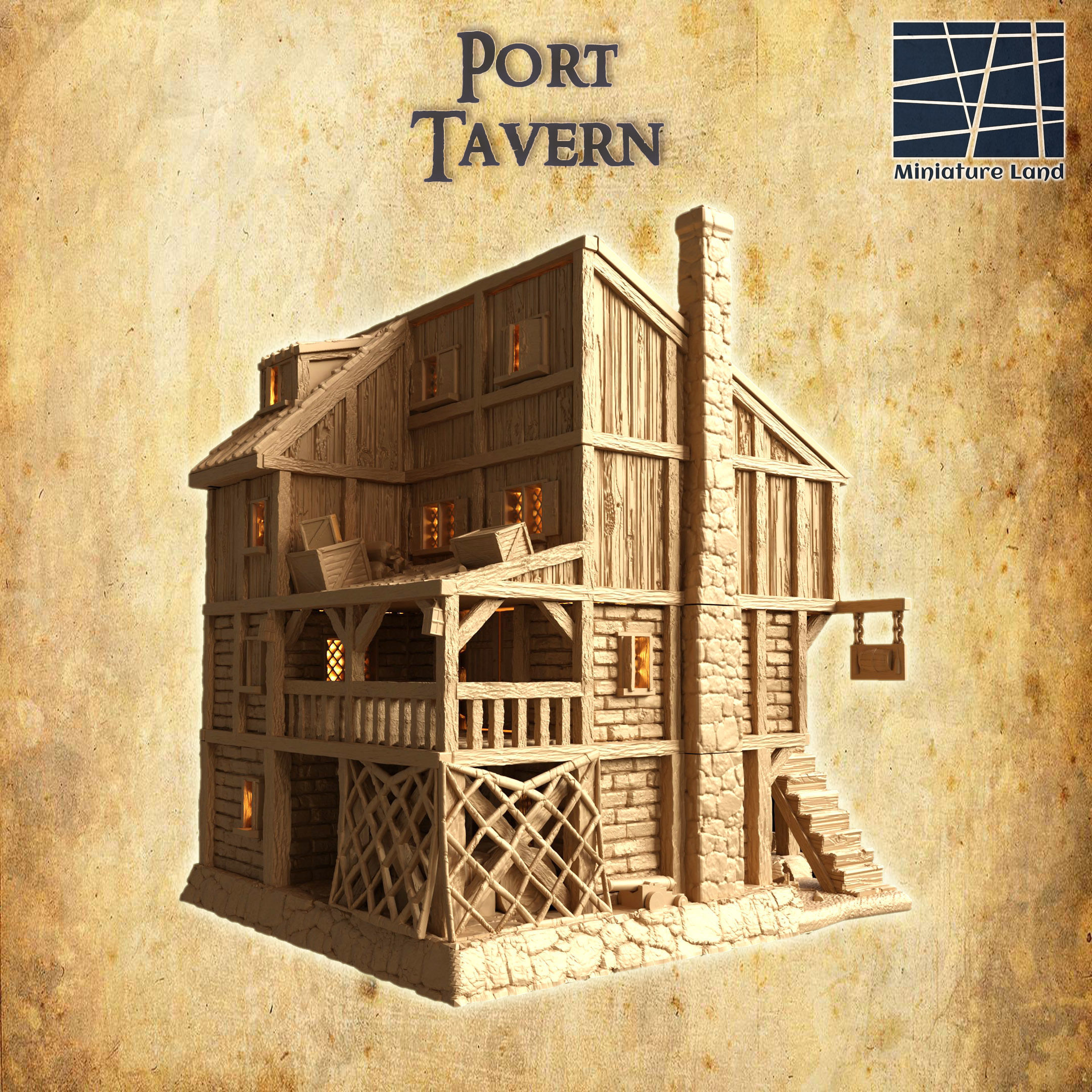 Port Tavern Tabletop Terrain 28 MM 3D print model_1