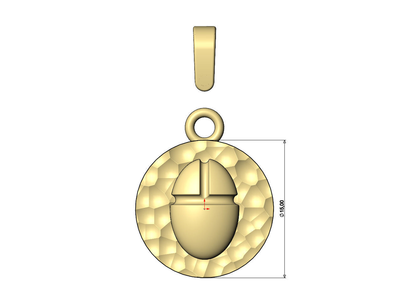 Hammered scarab beelte pendant with bail 3D print model_6