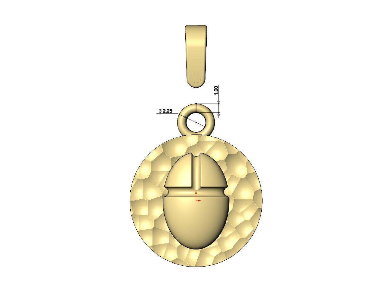 Hammered scarab beelte pendant with bail 3D print model_7