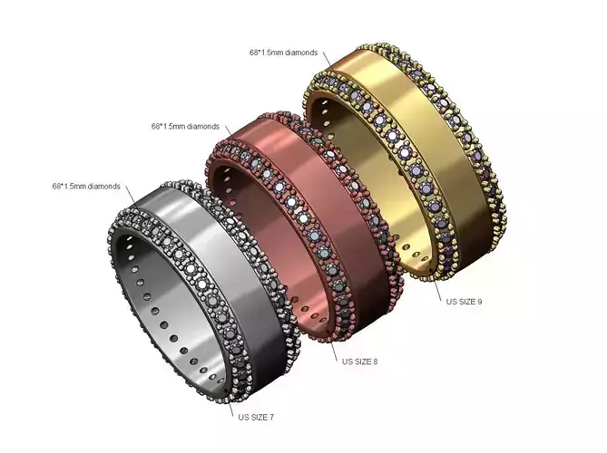 Wide diamond sides cigar band US sizes 7 8 9