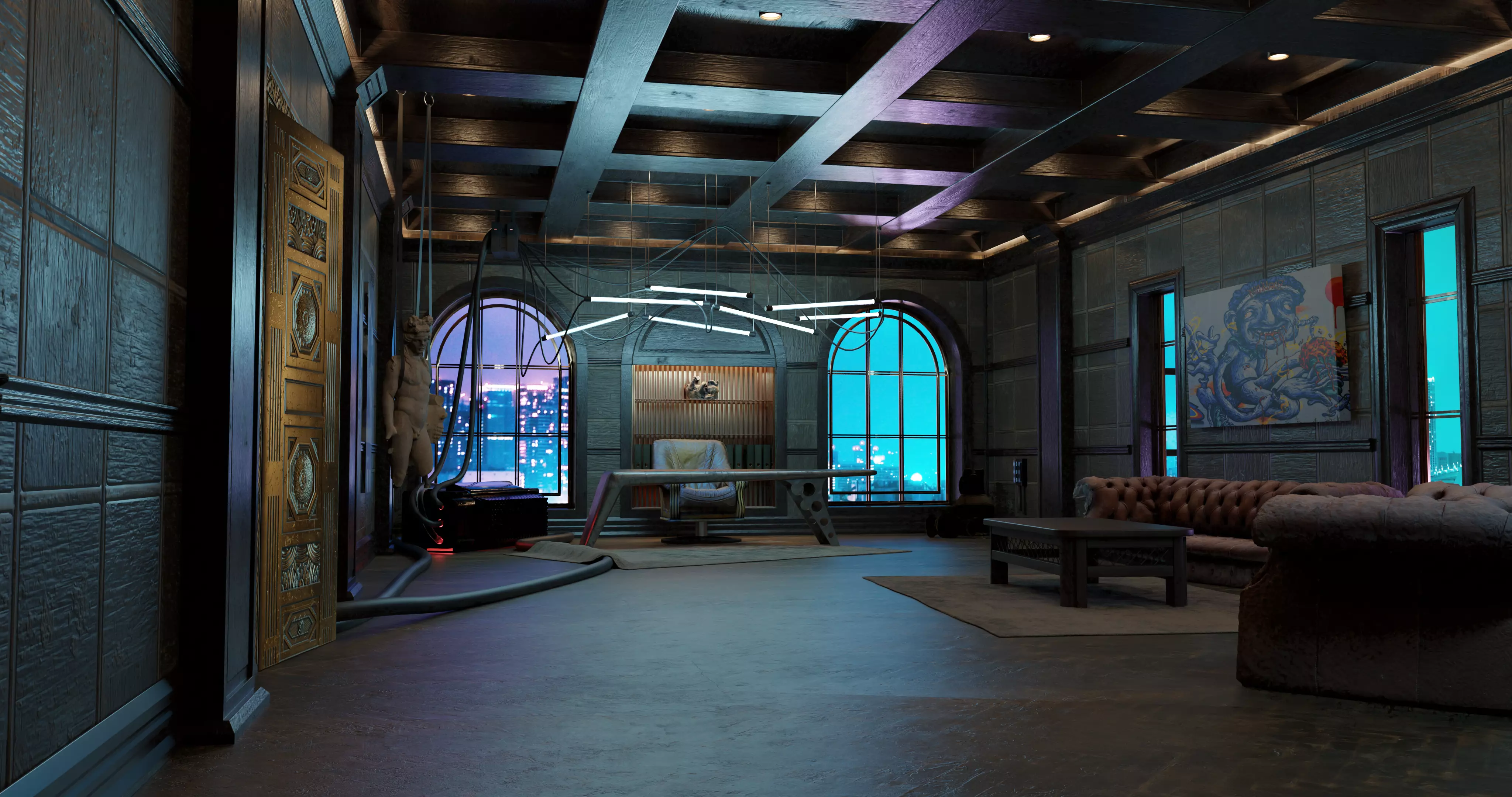 Retro Cyberpunk Apartment Scene v11 3D model_0