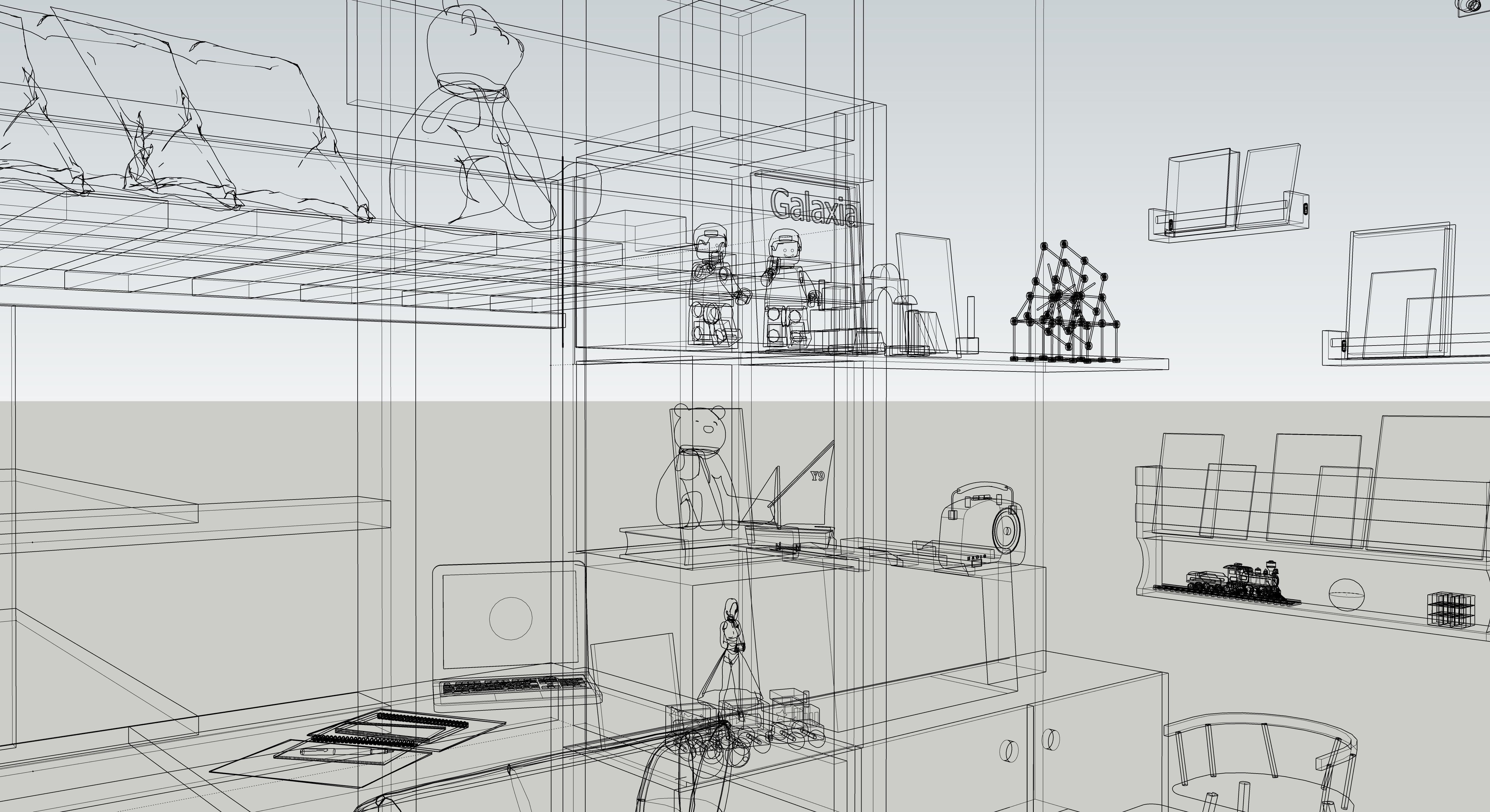 Bedroom Interior Design for kids with built-in study table 3D model_10