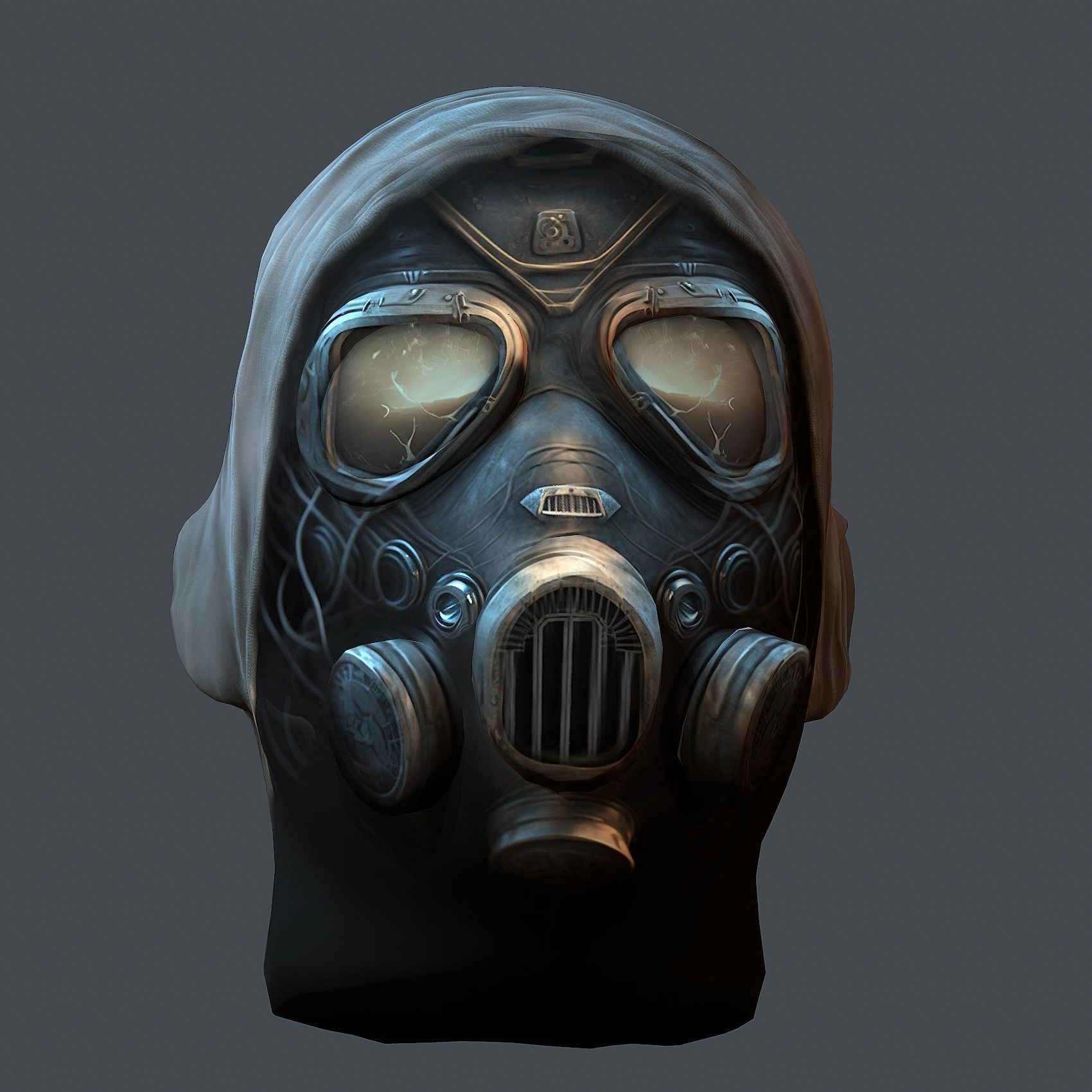 Gas mask helmet 3d model military combat fantasy cyborg Low-poly 3D model_7