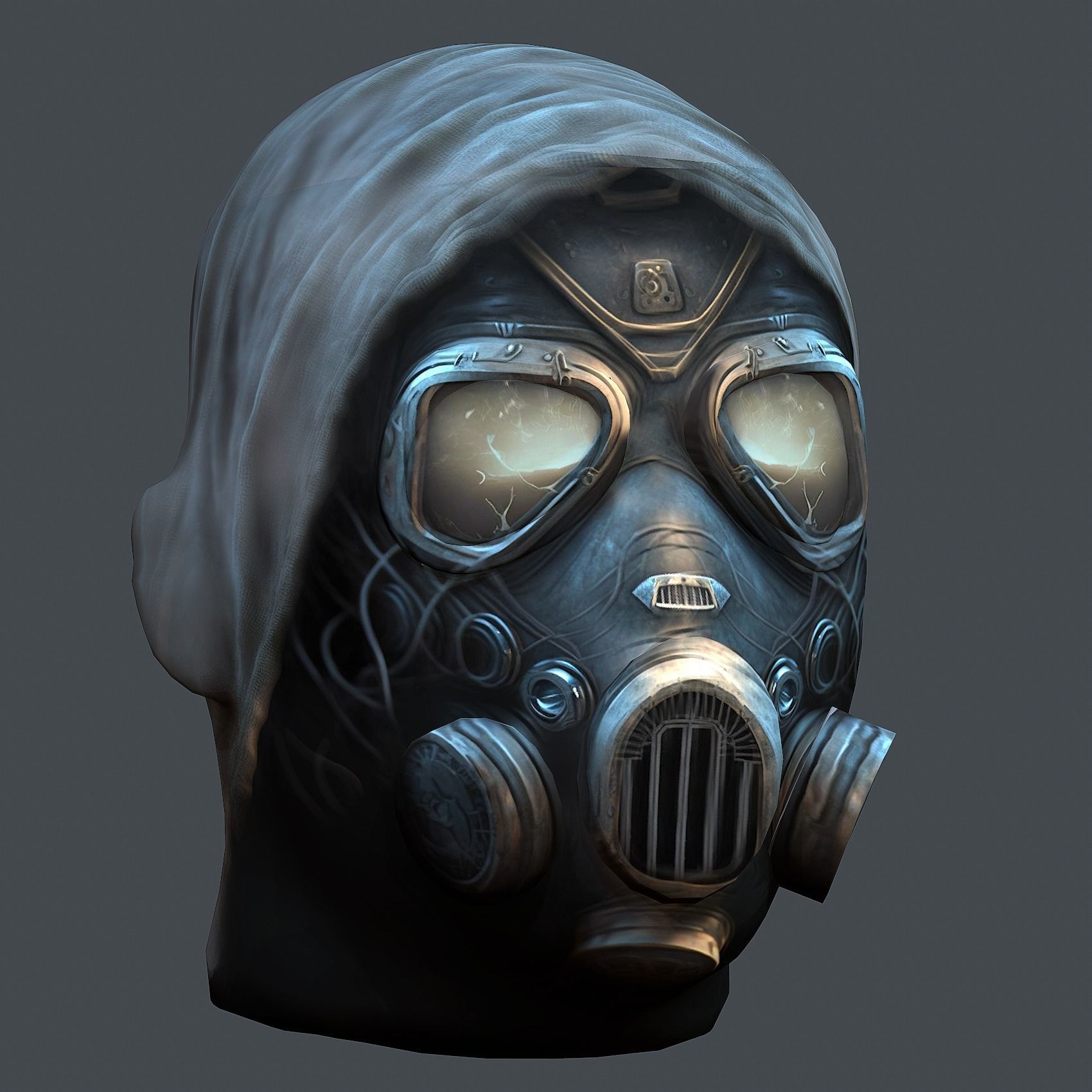 Gas mask helmet 3d model military combat fantasy cyborg Low-poly 3D model_3