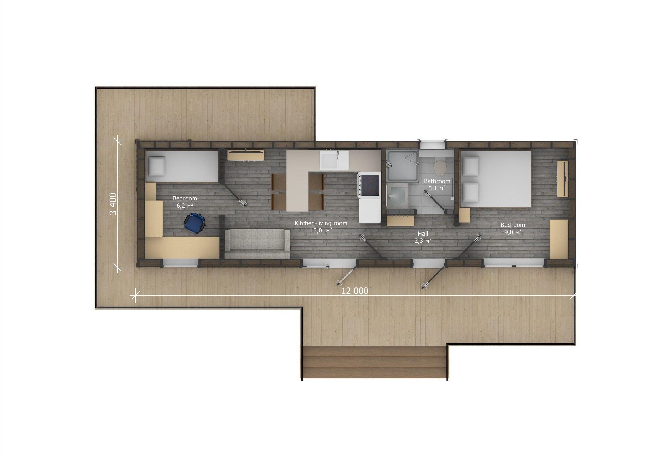 3D model of a modular house with 2 bedrooms 3D model_6