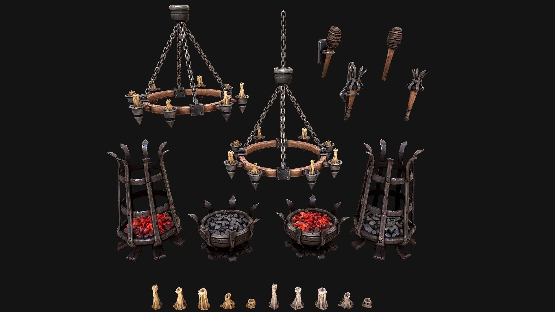 Medieval Prison Lighting Set Low-poly 3D model_23