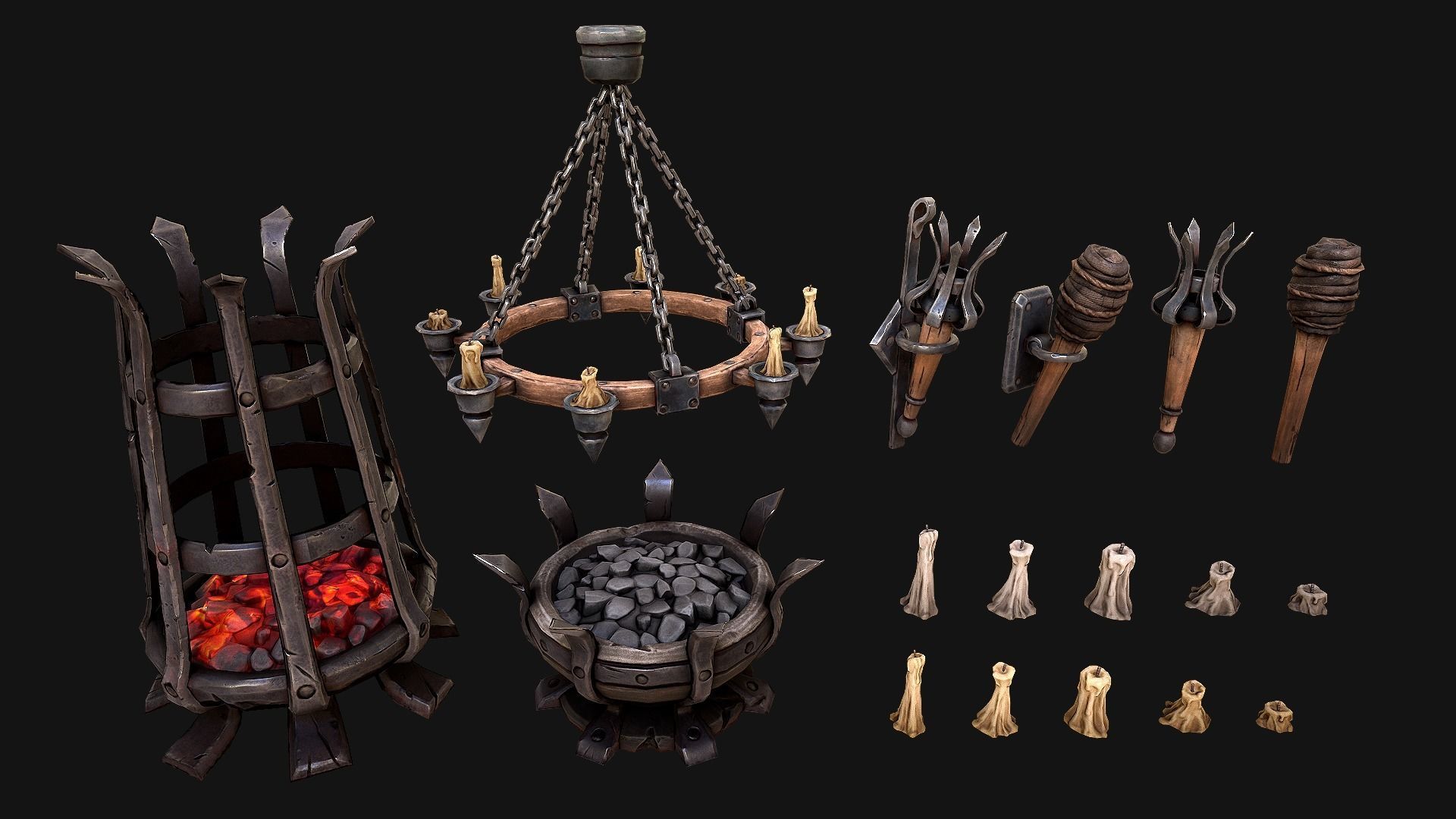 Medieval Prison Lighting Set Low-poly 3D model_2