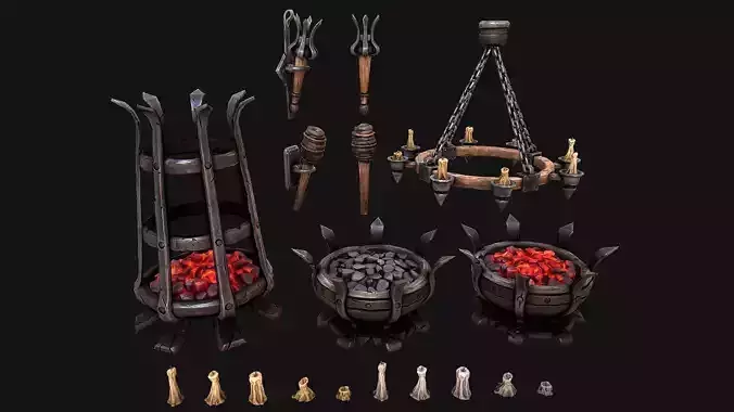 Medieval Prison Lighting Set Low-poly 3D model