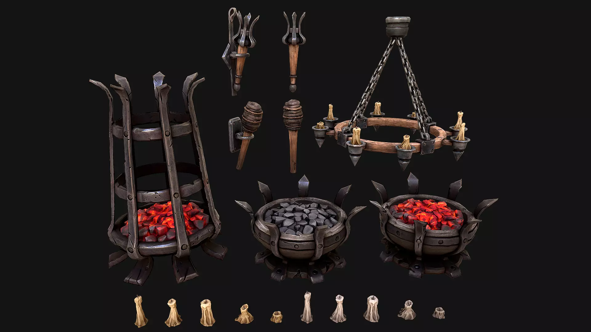 Medieval Prison Lighting Set Low-poly 3D model_0
